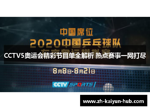 CCTV5奥运会精彩节目单全解析 热点赛事一网打尽